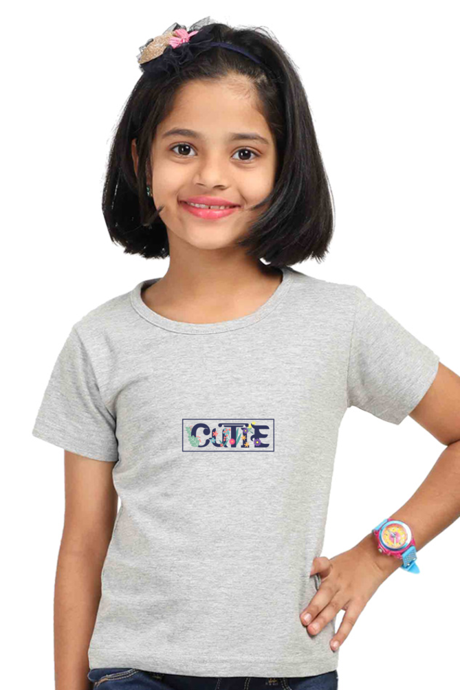 "Girl Round Neck Cutie Half Sleeves T-Shirt"