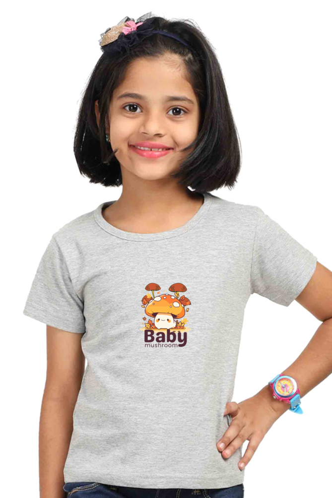 "Girl Round Neck Baby Mushroom Half Sleeves T-Shirt"