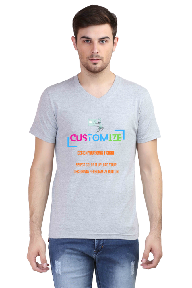 Customizable || Design Your Own Cool T-Shirt || Men's V-neck Half Sleeve T-shirt