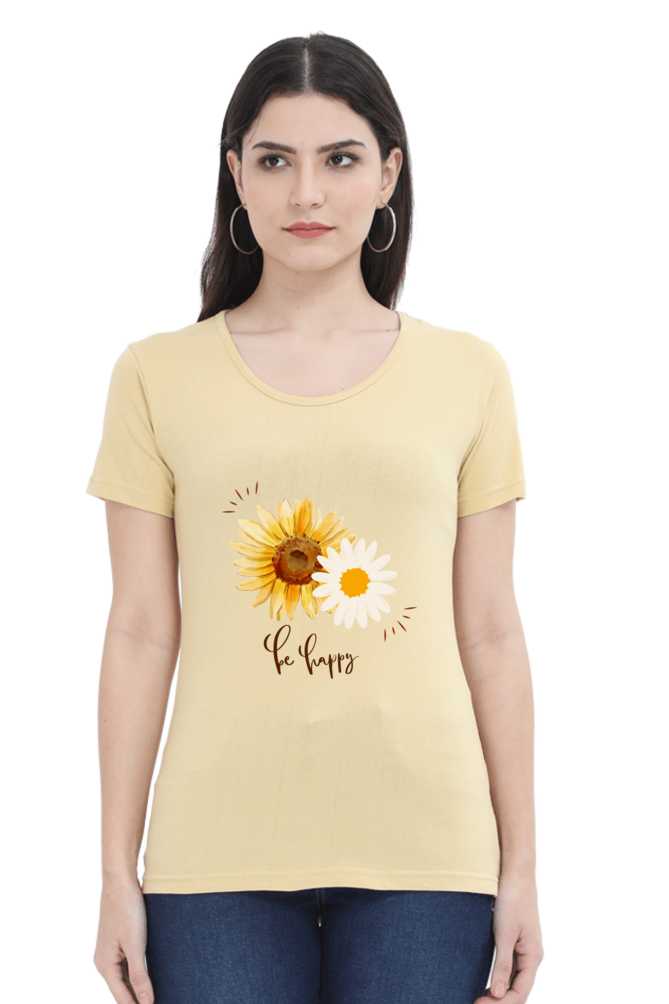 Always "Be Happy" Women's Flower Graphic T-Shirt