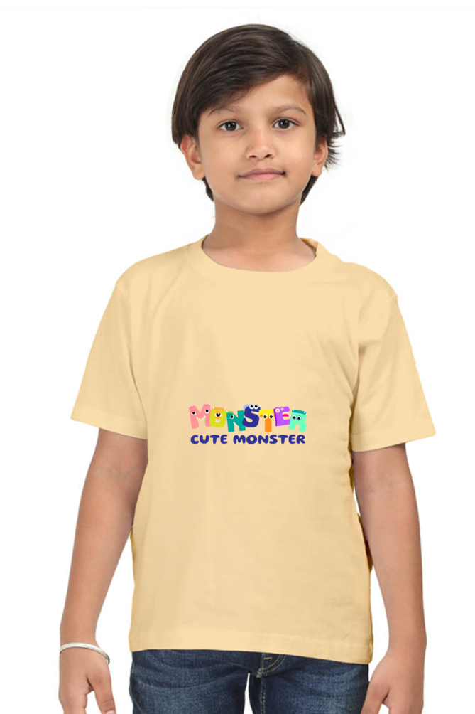 "Boy Round Neck Cute Monster Half Sleeves T-Shirt"