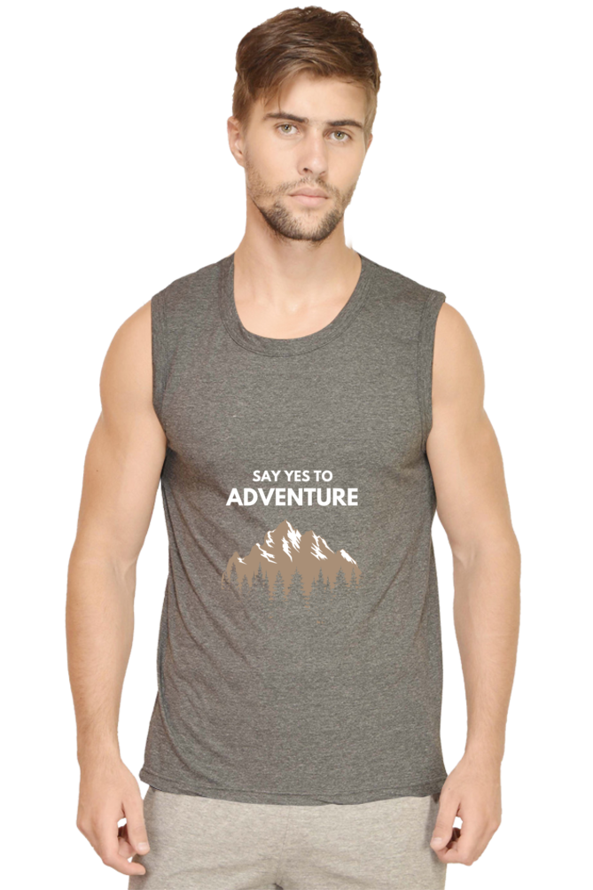 Men’s Sleeveless “Say Yes To Adventure” Round Neck T-Shirt