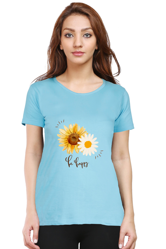 Always "Be Happy" Women's Flower Graphic T-Shirt