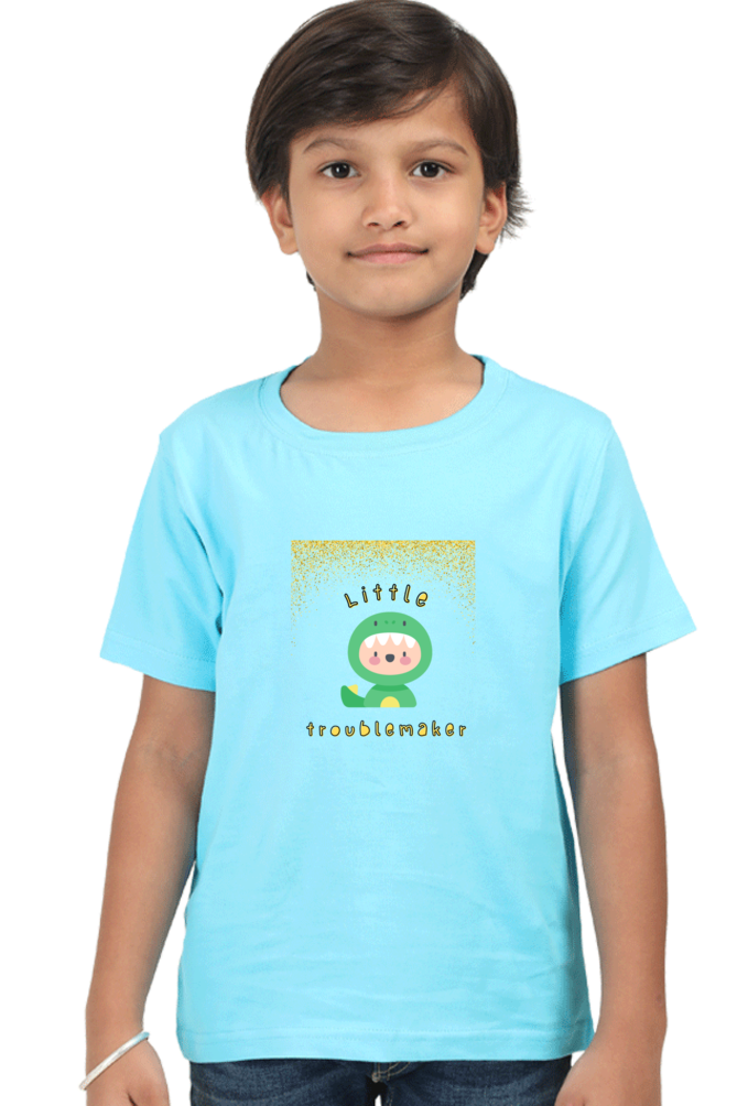 Boy’s Round Neck Half Sleeve "Little Troublemaker" T-Shirt