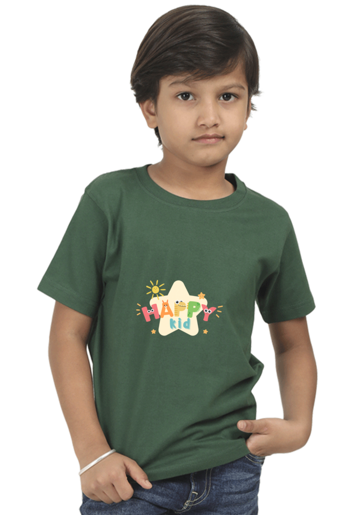 "Boy Round Neck Happy Kid Half Sleeves T-Shirt"