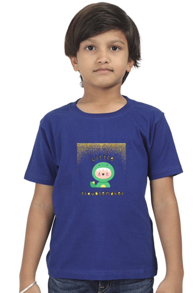 Boy’s Round Neck Half Sleeve "Little Troublemaker" T-Shirt