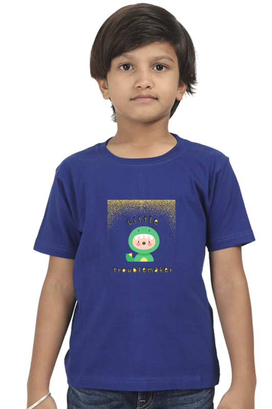 Boy’s Round Neck Half Sleeve "Little Troublemaker" T-Shirt