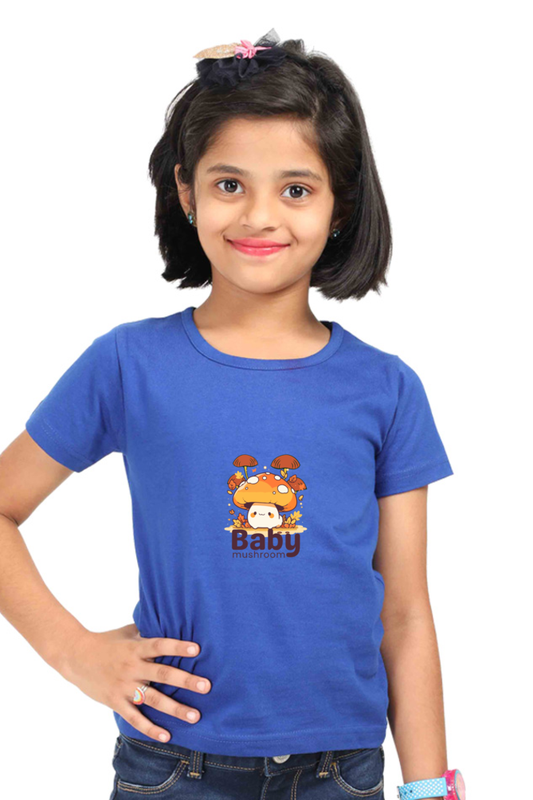 "Girl Round Neck Baby Mushroom Half Sleeves T-Shirt"